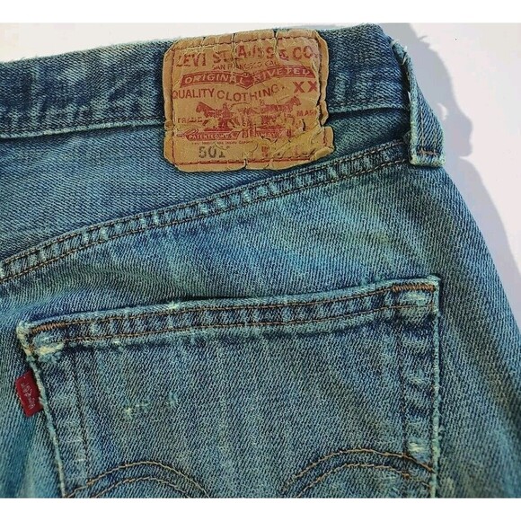 Denim Chaps Style 501 Levi Custom Cut Biker Jeans Distressed Custom VTG Hippie - Picture 9 of 11